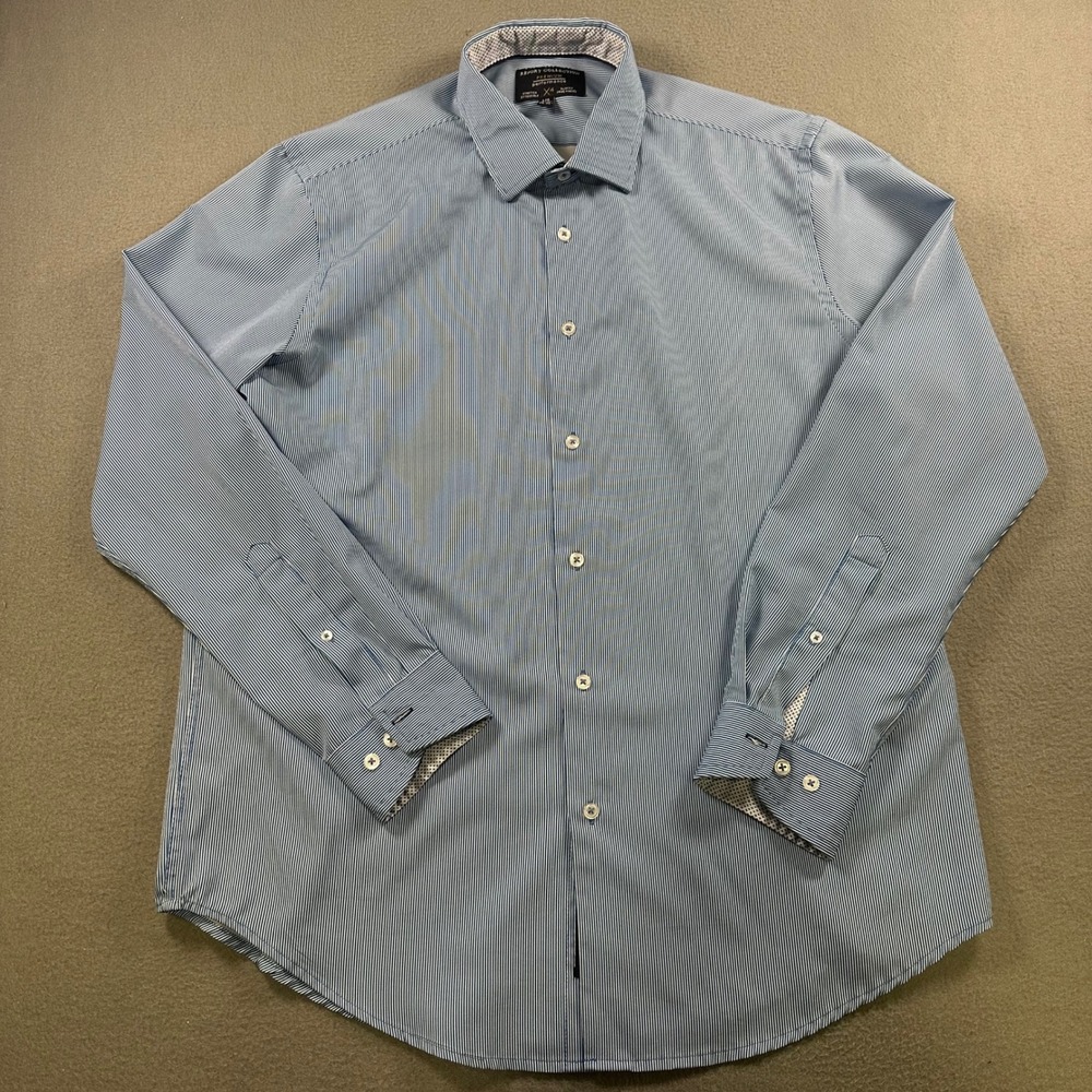 Report Collection Premium Performance X4 Slim Fit Blue Stripe Dress Shirt 16.5 L